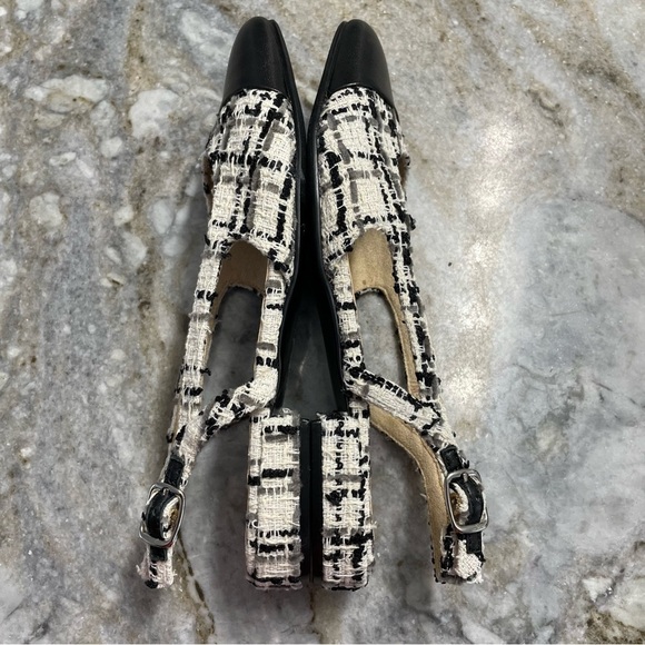 Women’s Black and White Tweed Slingback Shoes Women’s 7 - Picture 5 of 10